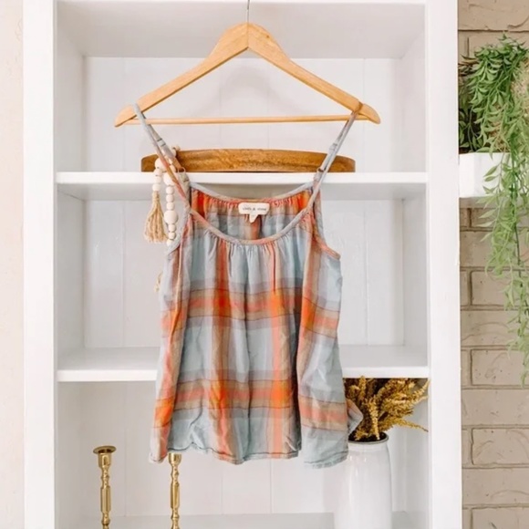 Anthropologie Cloth & Stone Plaid Spaghetti Strap Cotton Tank Top - Picture 2 of 7